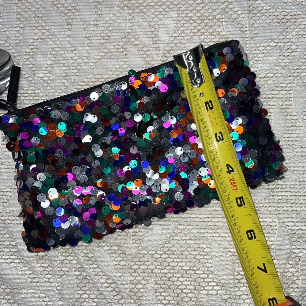MAC Sequin Clutch with Silver Flower Accent